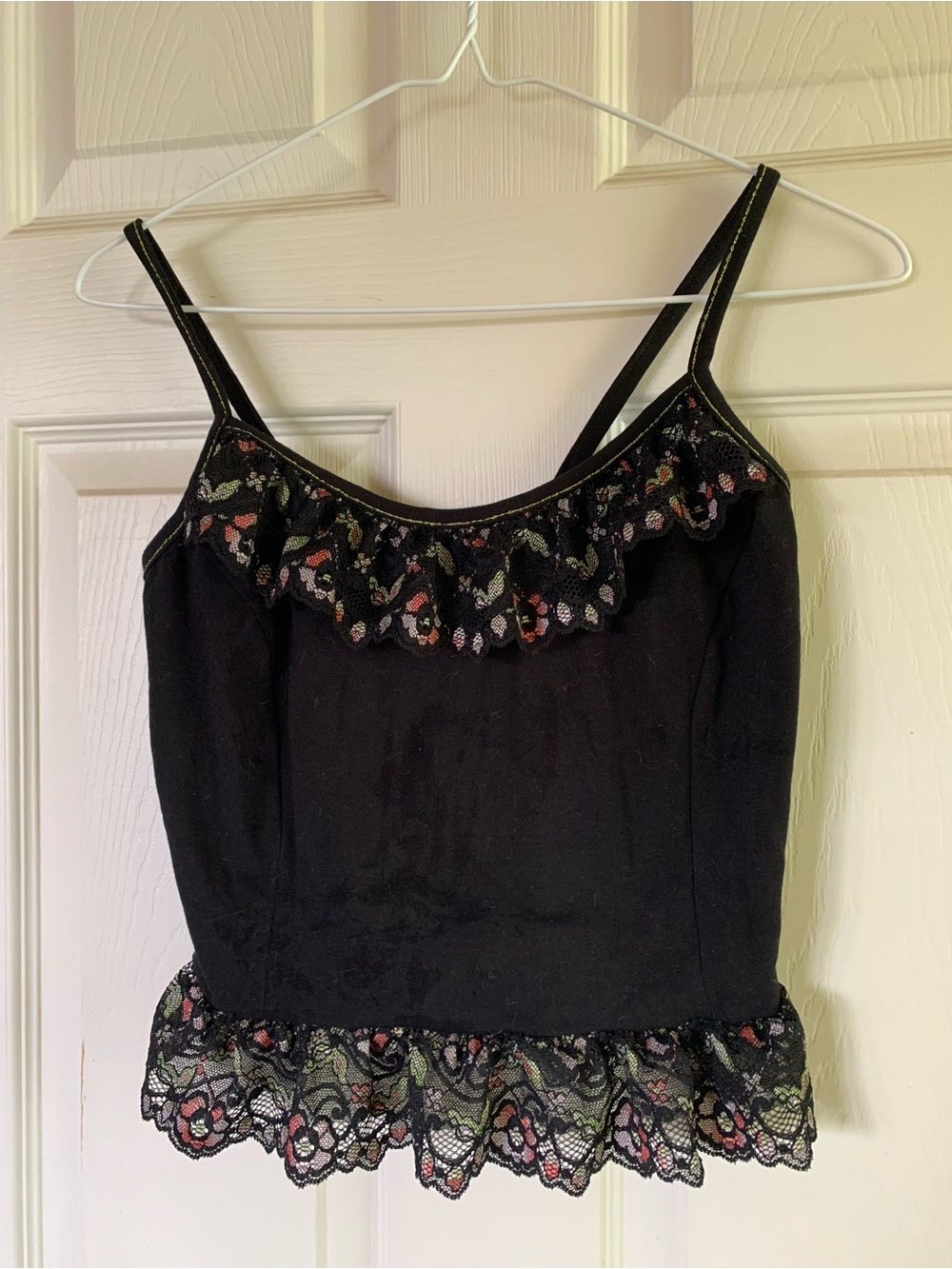 Women's Black Lace-Trim Floral-Embroidered Cami